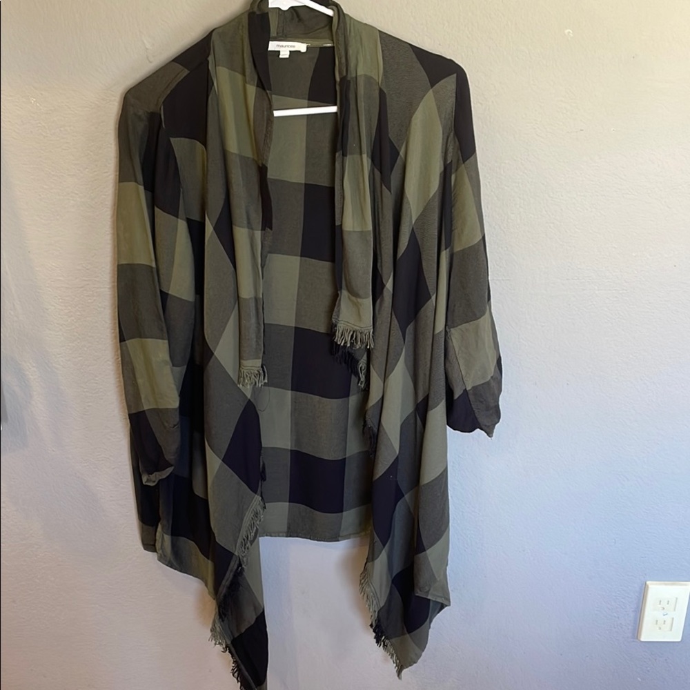 Maurices Plaid Open Front Flannel Cardigan